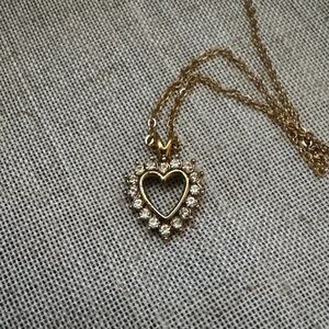 Sarah Coventry Vintage Gold Heart Rhinestone Crystal Pendant Necklace NWT